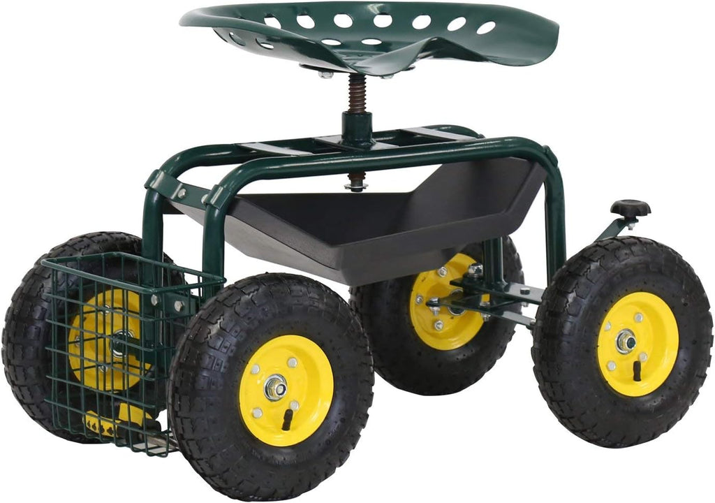 Rolling Garden Stool Cart with Tool Storage Utility Basket N201