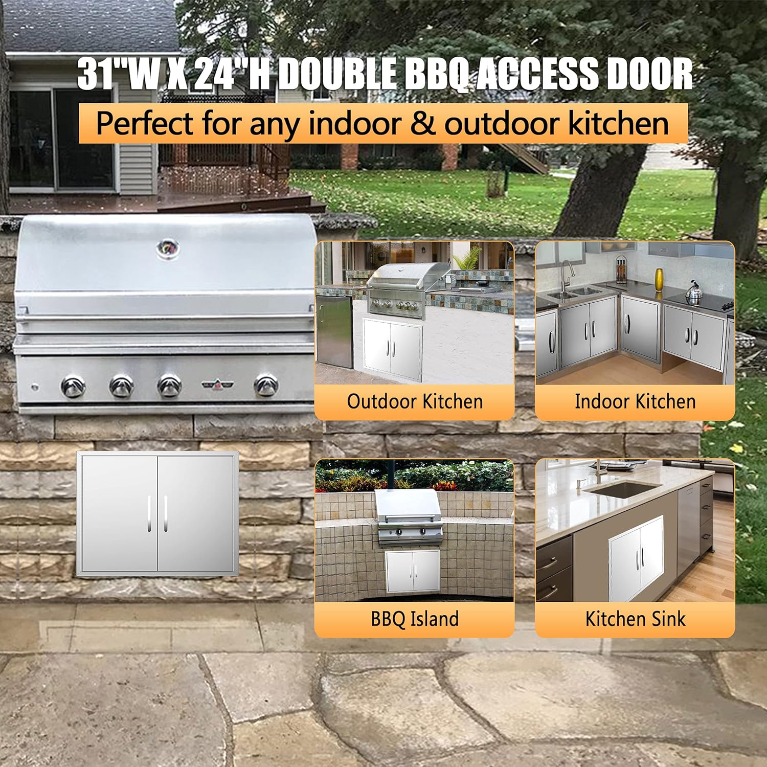 Outdoor Kitchen Doors 36W x 21H Stainless Steel Double Wall Construction Vertical Door F82403