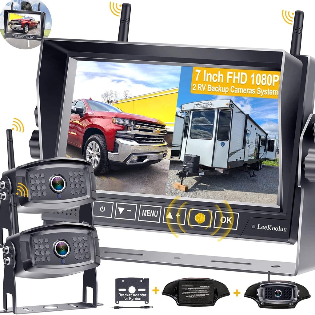 Wireless 7 Inch HD 1080P DVR Monitor with 2 Rear View Cameras N2965