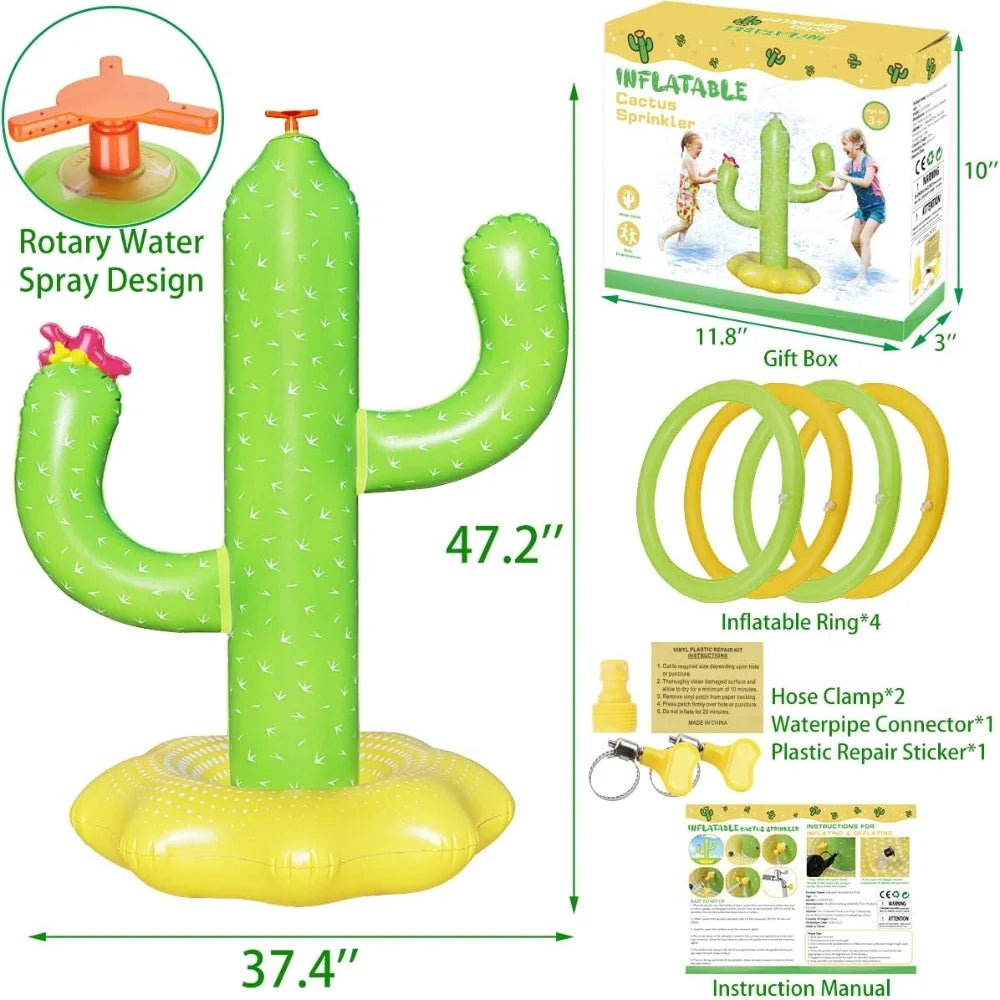 Inflatable Cactus Sprinkler Water Toy with 4 Rings E900149