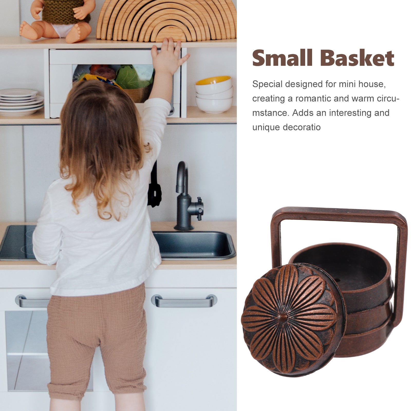 Small Metal Basket Miniature Doll House Decor O11969