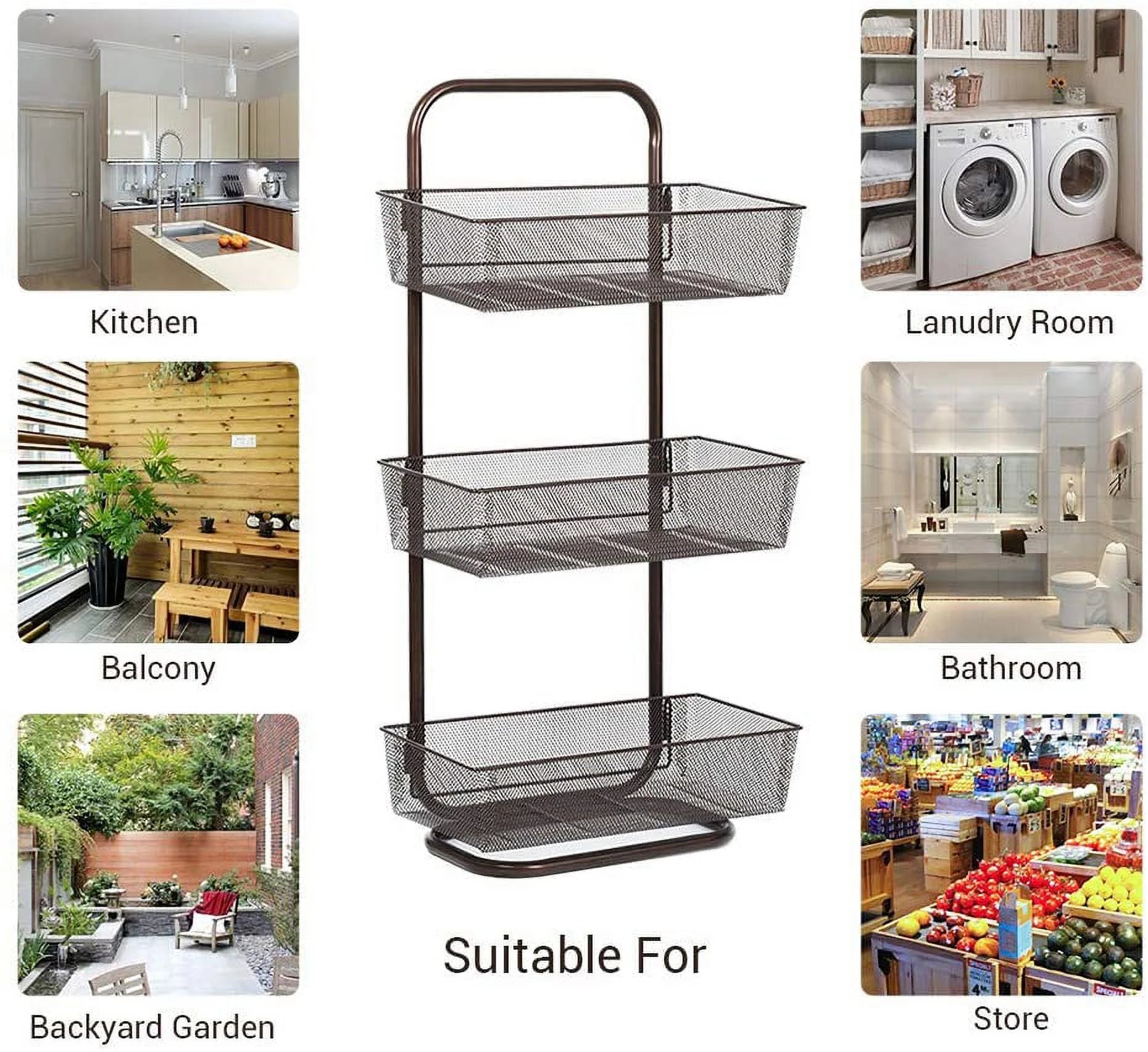 3-Tier Mesh Over the Door Basket Organizer Dark Brown Y929936