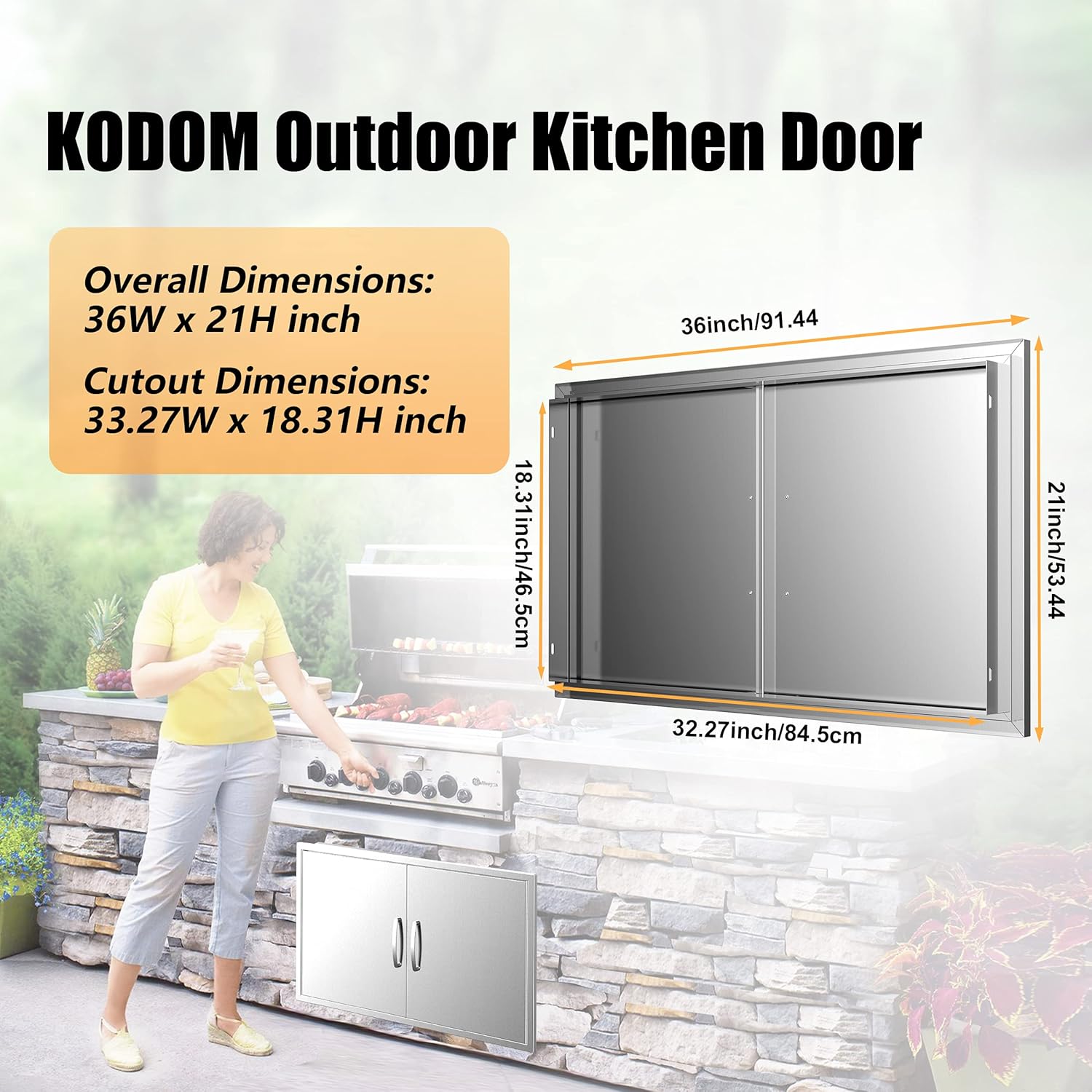 Outdoor Kitchen Doors 36W x 21H Stainless Steel Double Wall Construction Vertical Door F82403
