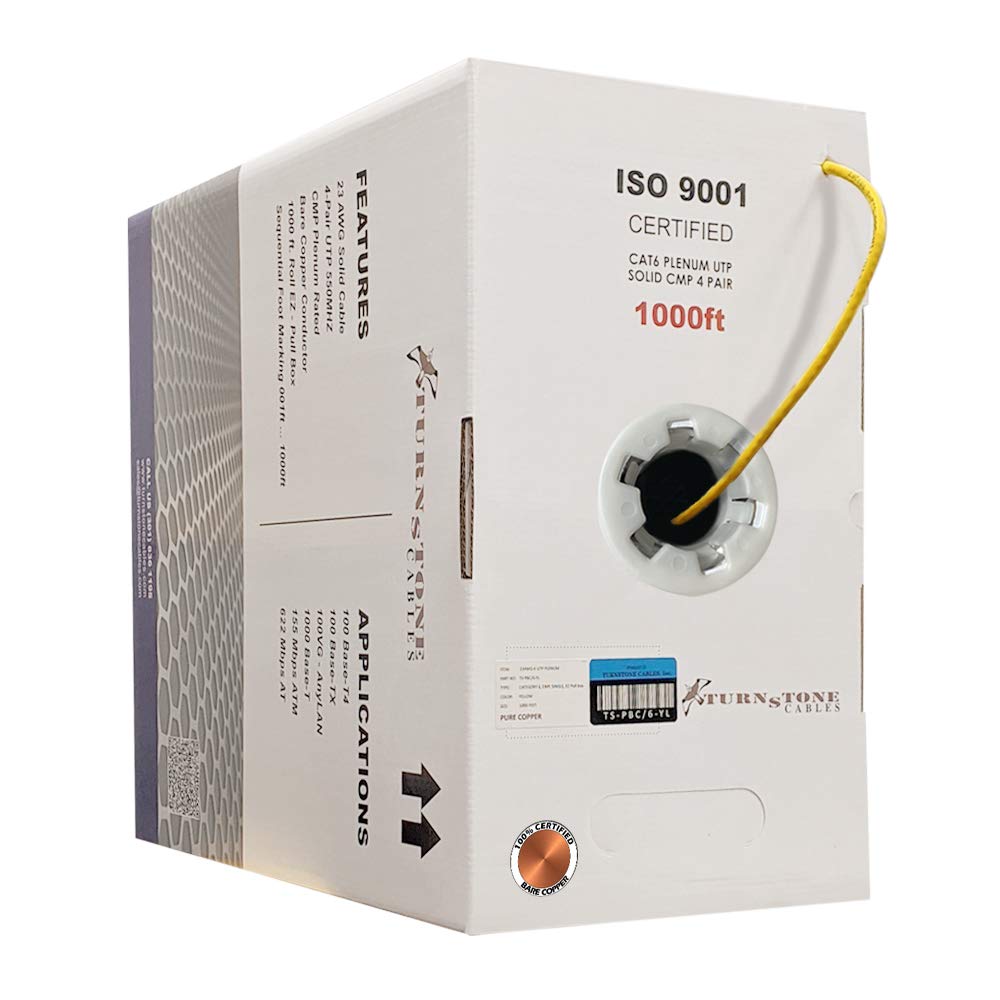 Cat6 Plenum (CMP) 1000ft Cable, 23AWG Solid Bare Copper UTP Bulk Ethernet Cable O1968