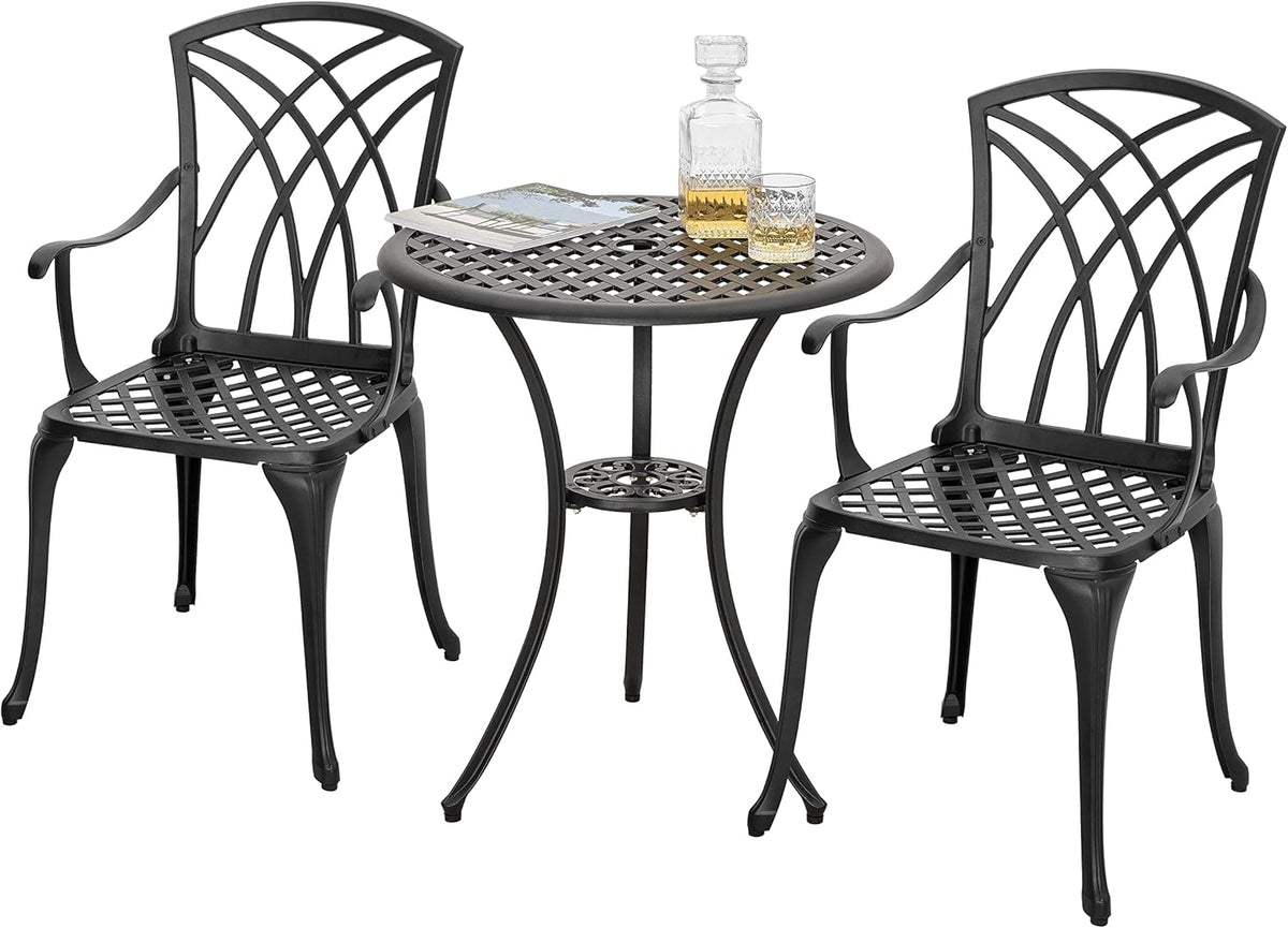 3 Piece Cast Aluminum Black Patio Bistro Table Set E2880