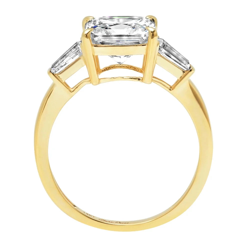 Asscher Cut Clear Simulated Diamond 18k Yellow Gold Three-Stone Ring C562198