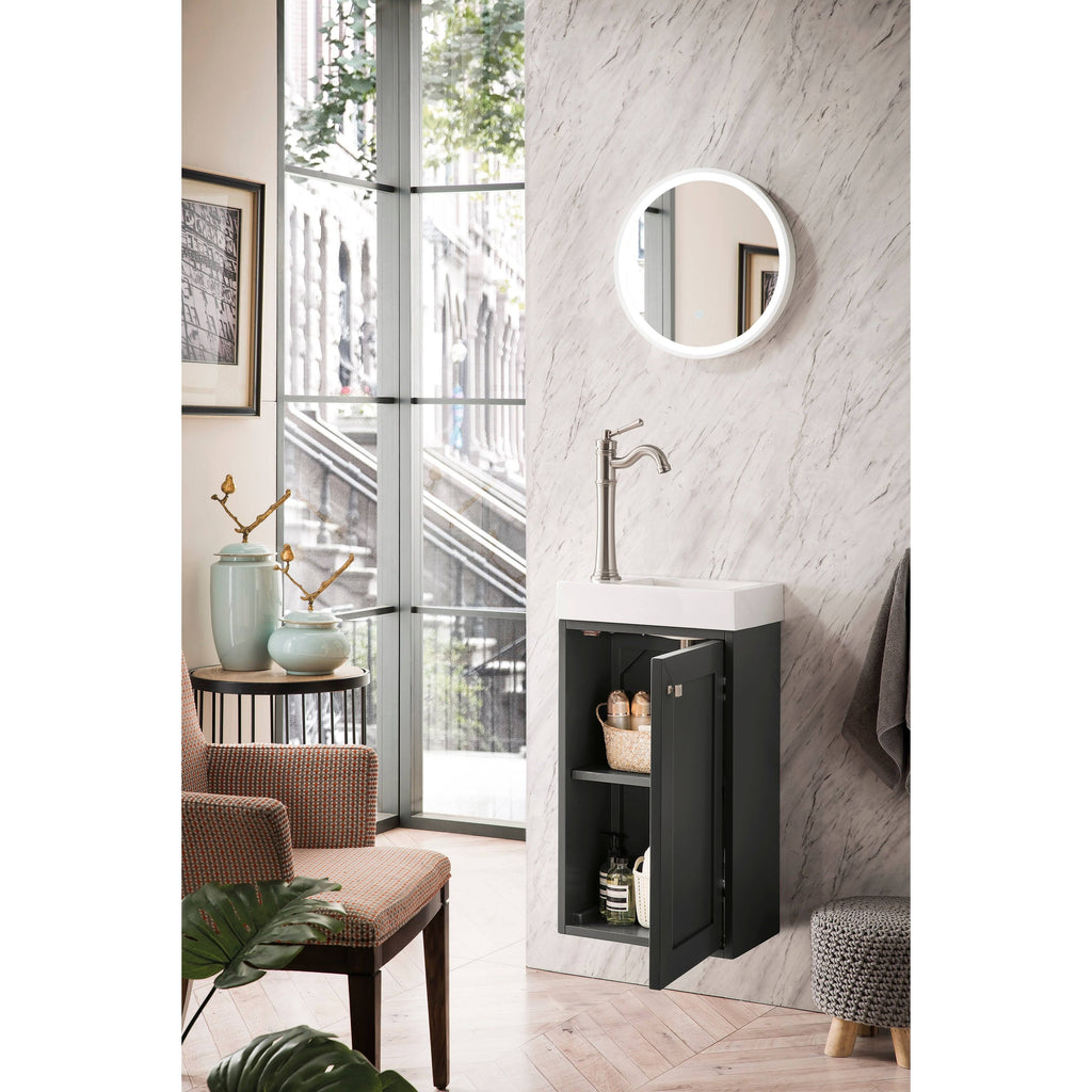 Chianti Single Vanity Cabinet with White Glossy Resin Countertop Whitewashed Walnut O163691