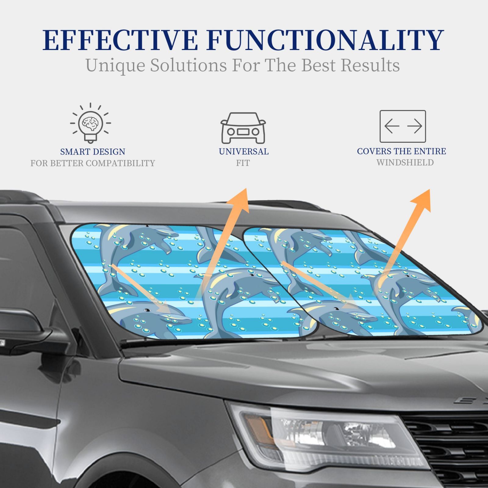 Dolphin Windshield Sun Shade 2-Piece Car Front Window Sunshade X66520