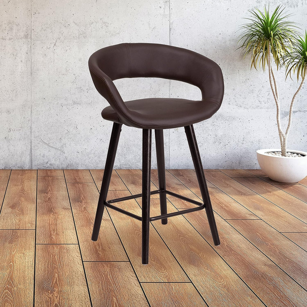 Black Vinyl Cappuccino Wood Counter Height Stool T6703