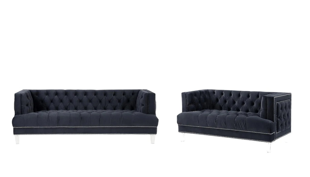 Black Velvet Sofa and Loveseat G796