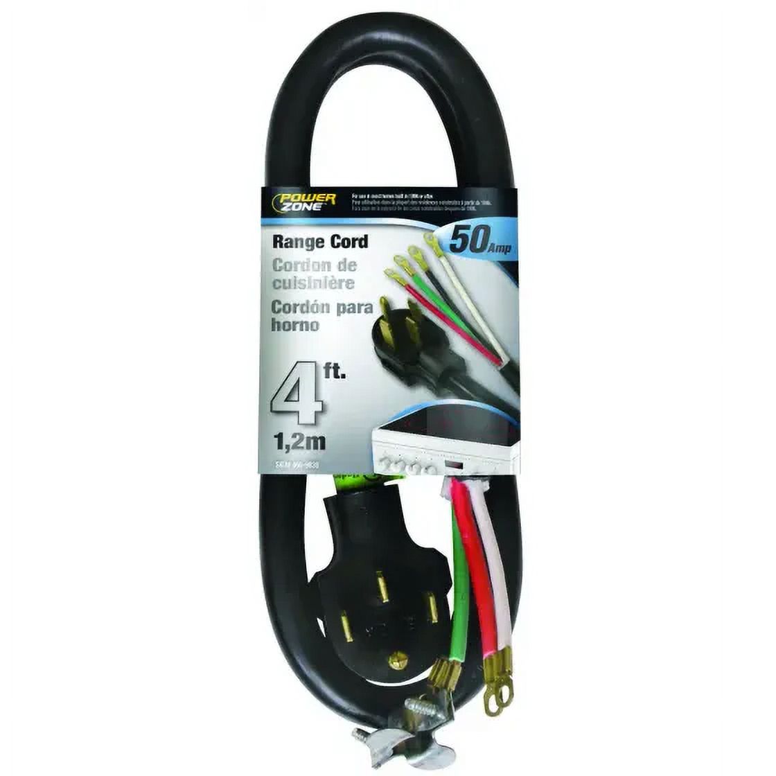 Power Supply Range Cord, 6 8 Awg Cable, 4 Feet, 50 a, 250 V, Black M7702