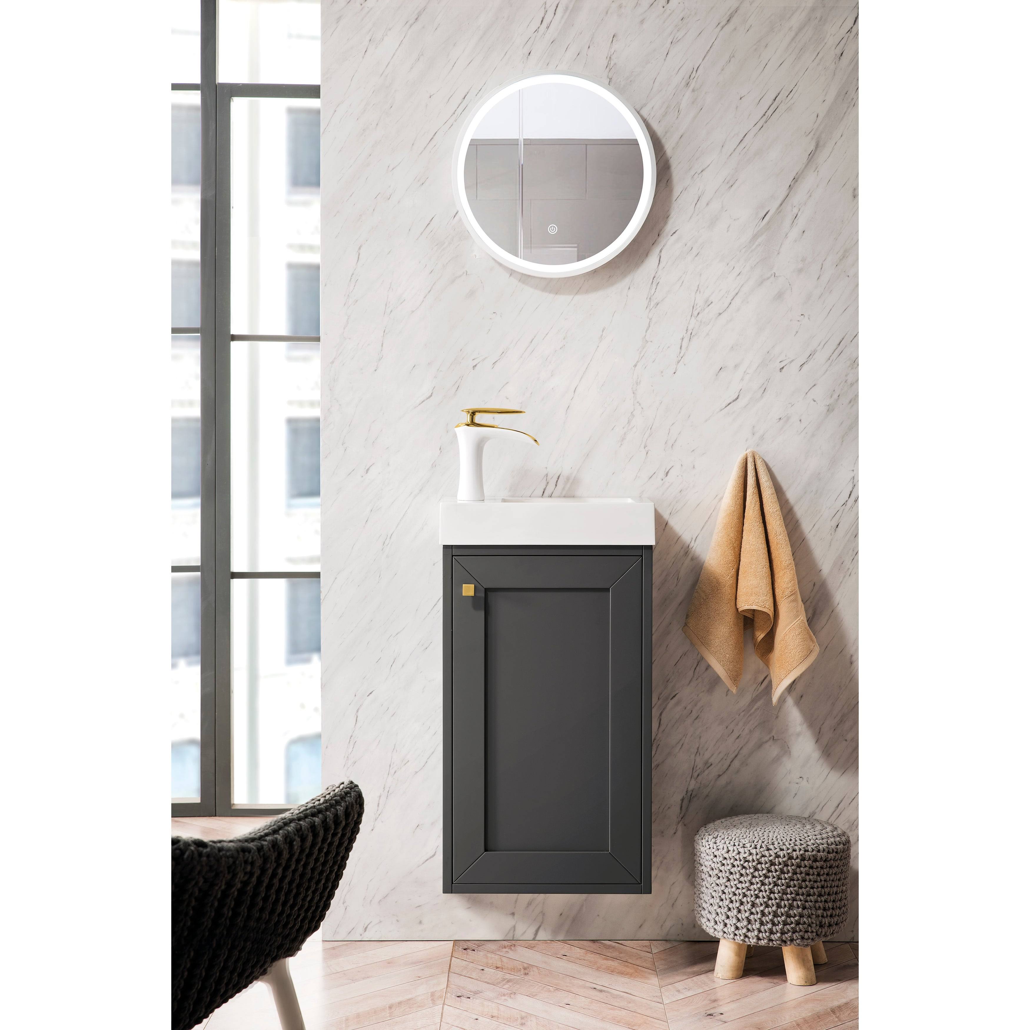 Chianti Single Vanity Cabinet with White Glossy Resin Countertop Whitewashed Walnut O163691
