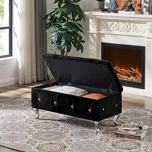 Velvet Flip Top Entryway Bench Seat with Safety Hinge F236736