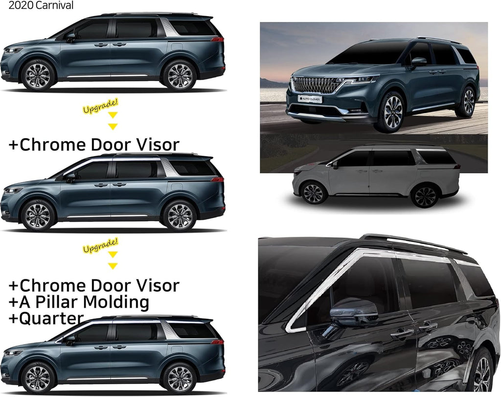 A-Pillar Post Trim and Quarter Trim for Kia Carnival 2022 (4PCs) Chrome Finish Tape-On Style E915