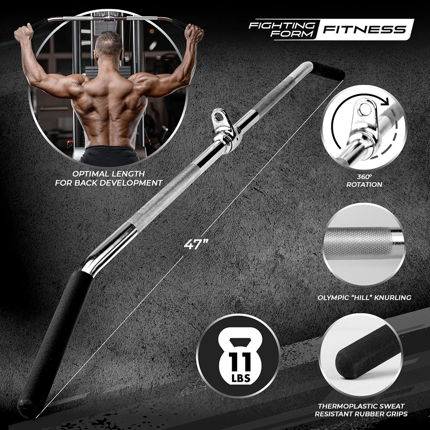 LAT Pull Down Bar, 600LB HD Max, Wide 47” Wingspan, Knurled Grips, Pack of 2 B501