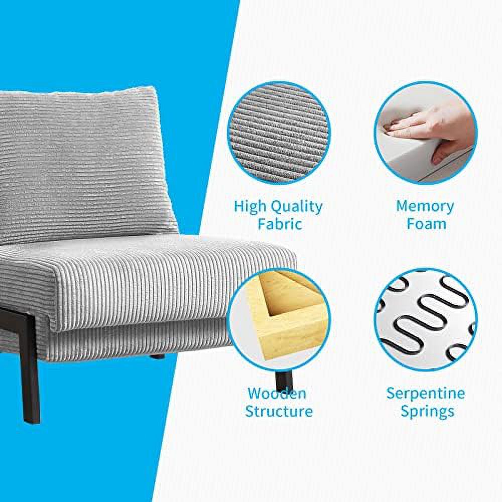 Convertible Futon Sofa Bed Memory Foam Sleeper Chair 2 in 1 Pull Out Couch Velvet Light Grey D7068