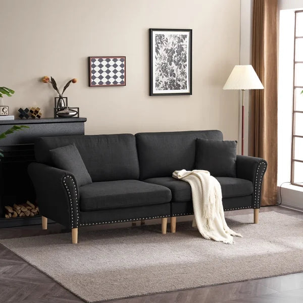 Black Upholstered 2-Seat Loveseat Sofa with 2 Pillows J738701