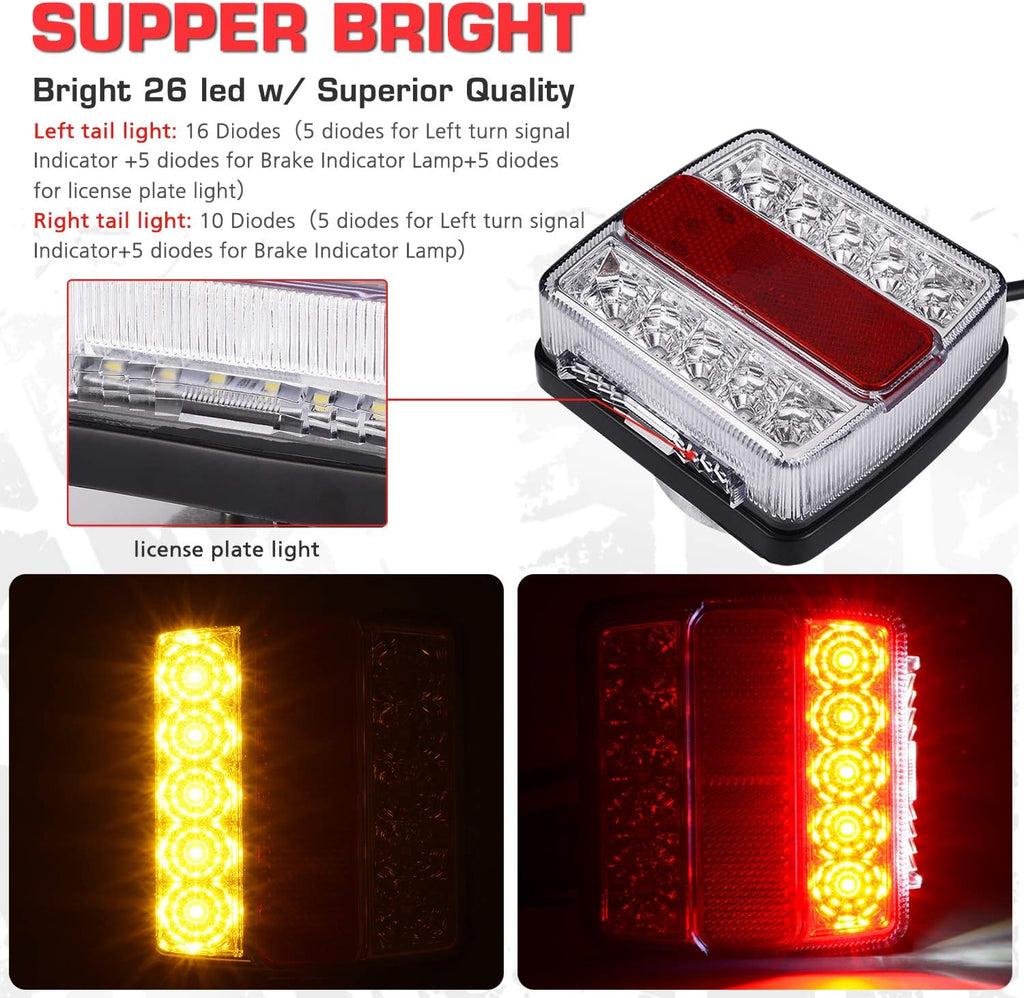 Magnetic LED Trailer Towing Light Kit, 24ft Cable with 7 pin plug, IP68 Waterproof, Pack of 2 B79645