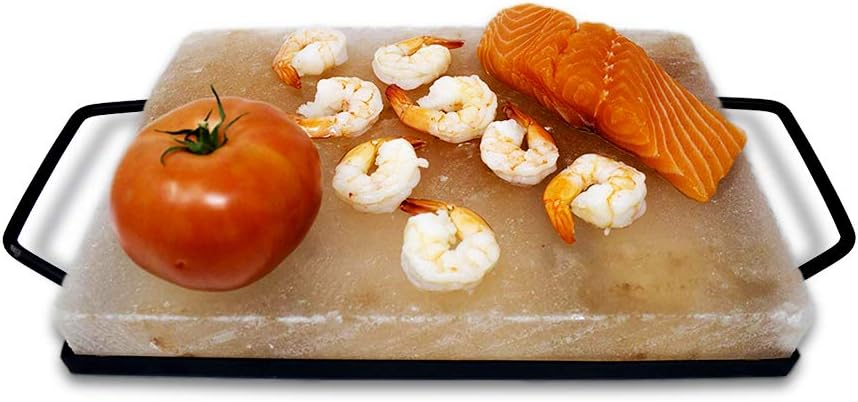 Himalayan Pink Salt Block & Metal Tray Set 12” x 8” x 1.5” Pack of 2 I408