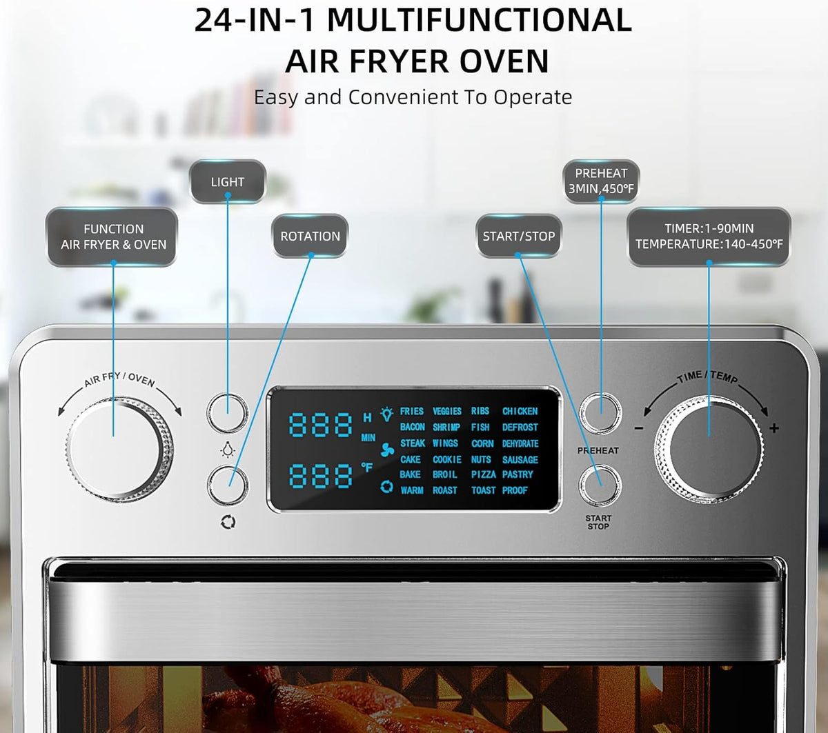 24-in-1 Air Fryer Toaster Oven Combo, 16 QT, Stainless Steel, Silver, 1700W U791996