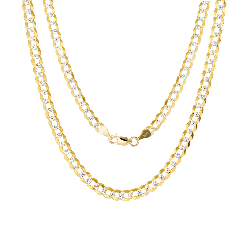 14k Yellow Gold Solid 5mm Cuban Chain Pave Two Tone Bracelet T45715