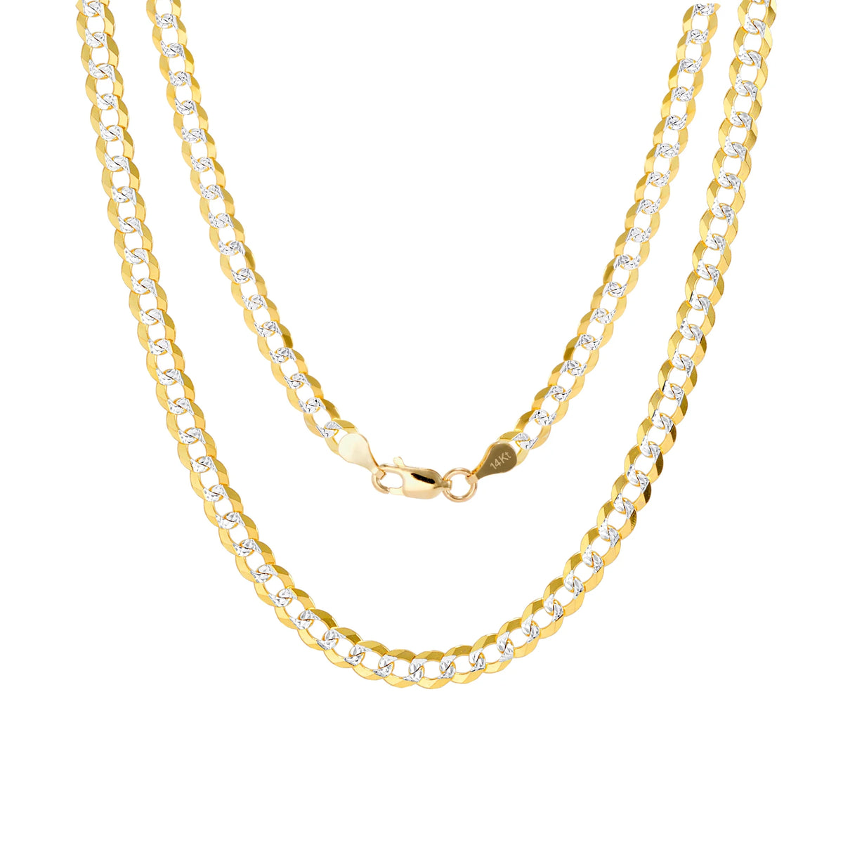 14k Yellow Gold Solid 5mm Cuban Chain Pave Two Tone Bracelet T45715