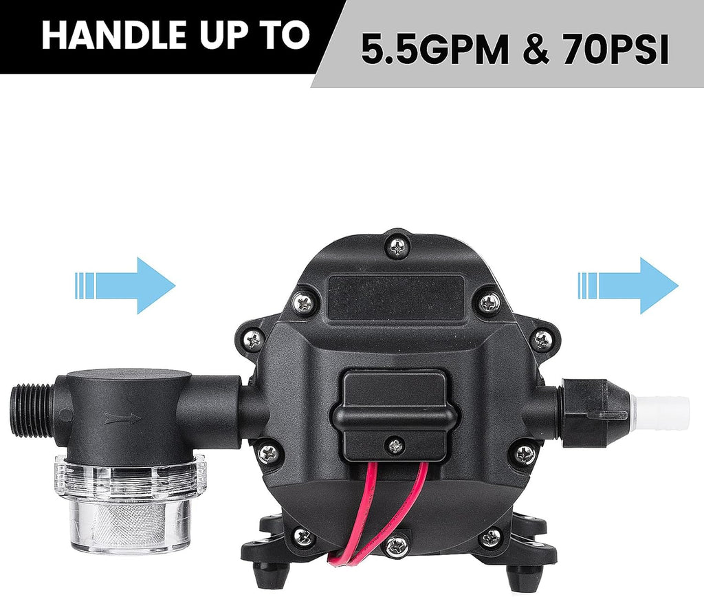 12V 5.5GPM 70PSI Diaphragm Water Pump with Pressure Switch, Pack of 2 P396136