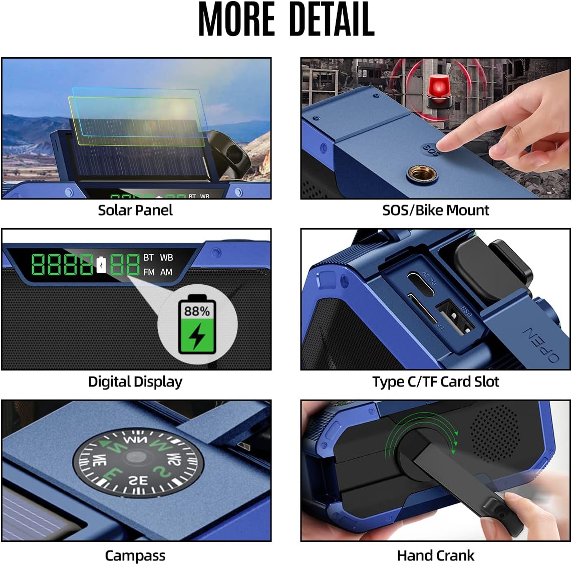 Emergency NOAA Weather Alert Radio with Bluetooth Speaker, IPX5 Waterproof, Hand Crank Solar, 5000mAh Battery, AM FM, Flashlight, SOS, USB Phone Charger, Pack of 2 Y683756