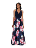 Navy Zippered Gown Sleeveless V Neck Full-Length Fit + Flare Dress Petites 2P V34313