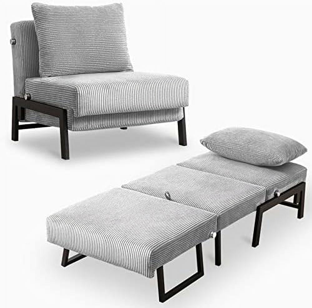 Convertible Futon Sofa Bed Memory Foam Sleeper Chair 2 in 1 Pull Out Couch Velvet Light Grey D7068