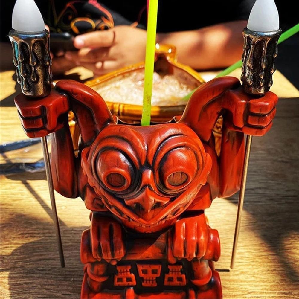 Hawaii Totem Tiki Figure Statue Torch Luminous Water Cup F392