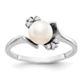 14k White Gold 6mm FW Cultured Pearl AAA Real Diamond Ring W716234