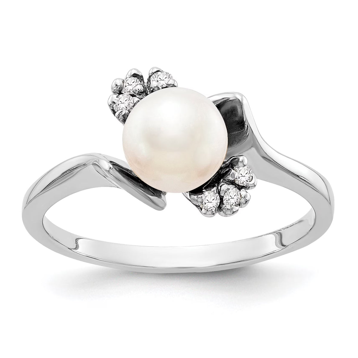 14k White Gold 6mm FW Cultured Pearl AAA Real Diamond Ring W716234