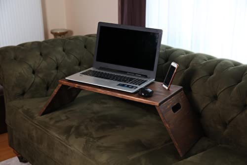 Walnut Wooden Laptop Stand with Phone Holder and Foldable Legs K1632
