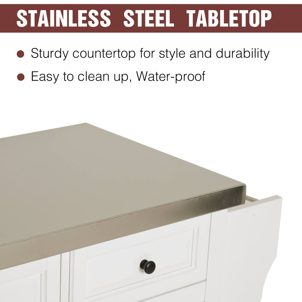 White Rolling Kitchen Island Cart with Wheels V876497