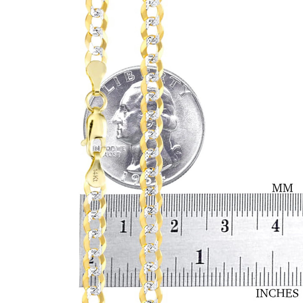 14k Yellow Gold Solid 5mm Cuban Chain Pave Two Tone Bracelet T45715