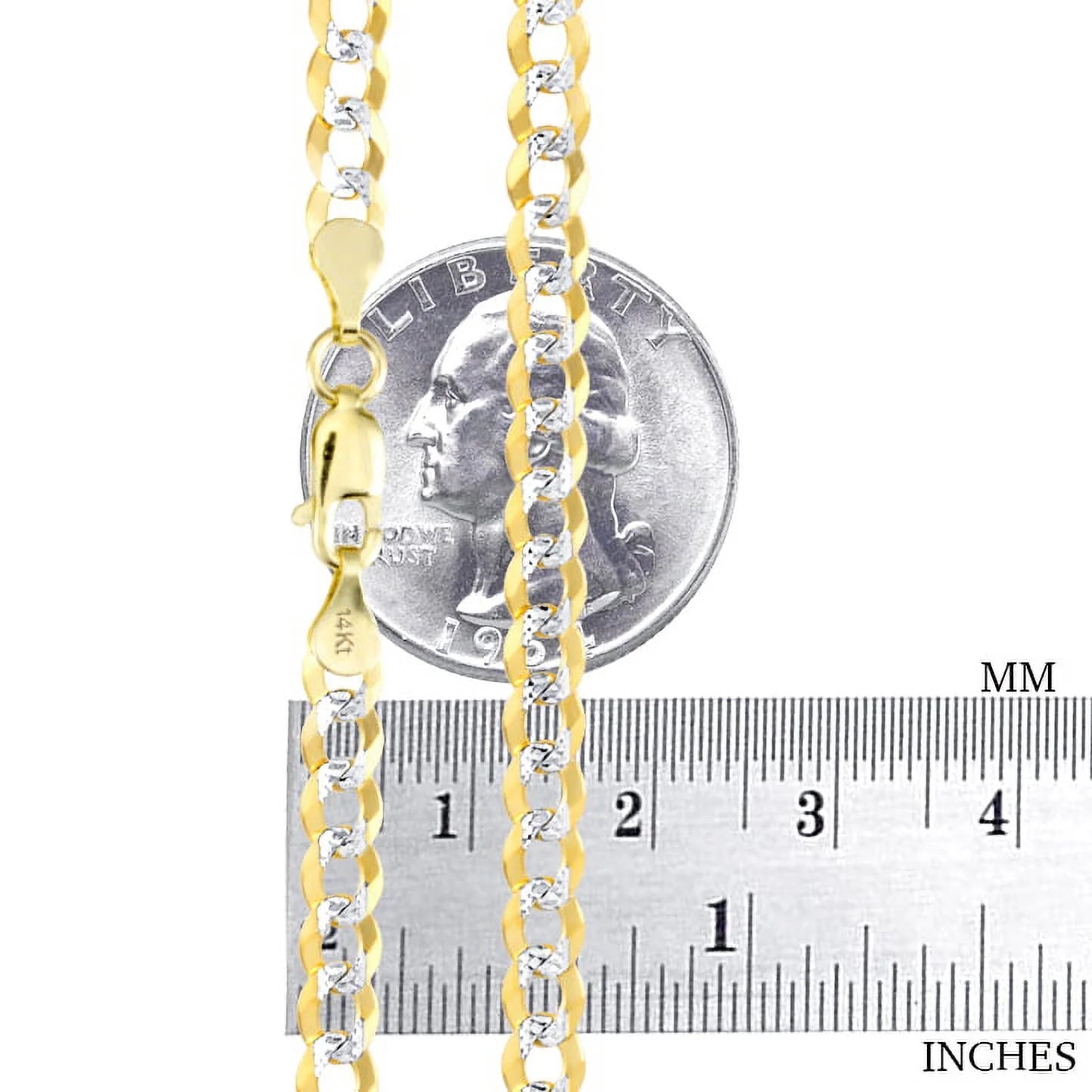 14k Yellow Gold Solid 5mm Cuban Chain Pave Two Tone Bracelet T45715