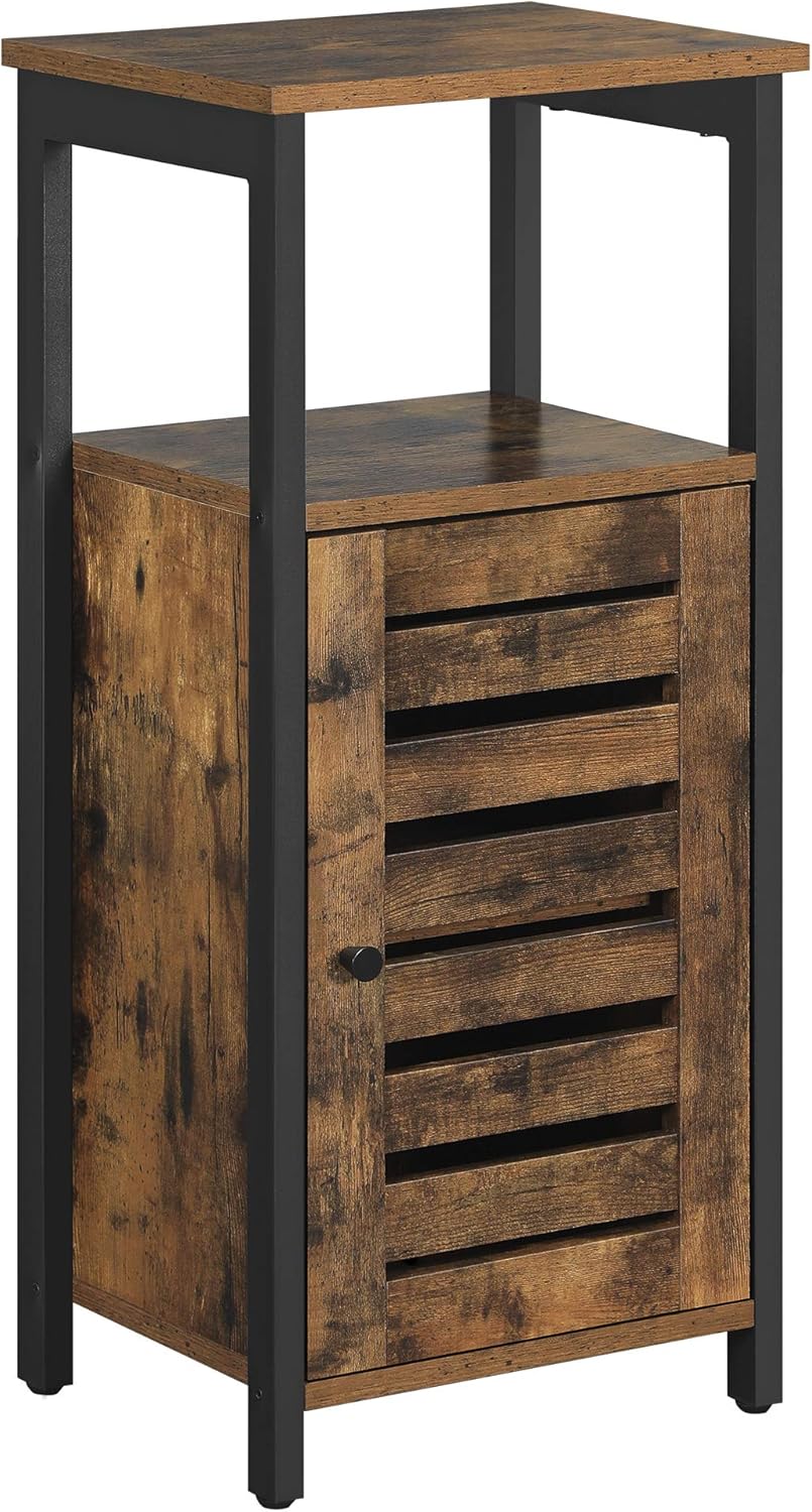 Rustic Brown 3 Shelf Storage Cabinet with 2 Louvered Doors K735