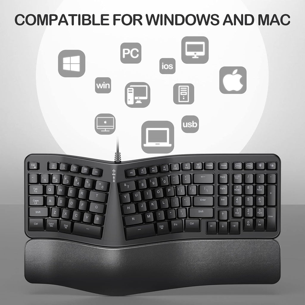 Backlit Wired Ergonomic Split Keyboard with Wrist Rest, 104 Keys P6976