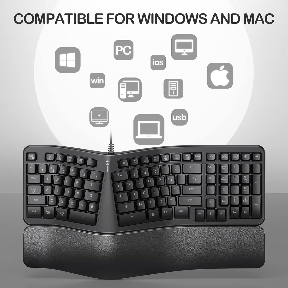 Backlit Wired Ergonomic Split Keyboard with Wrist Rest, 104 Keys P6976