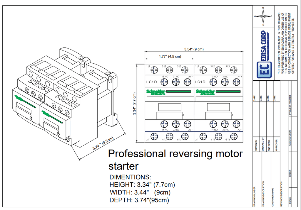 Reversing Starter 230V 9Amp 50/60Hz 3HP Coil 120VAC X116