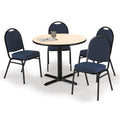 Round 42 inch Breakroom Table with 4 Blue Fabric Stack Chairs K364237