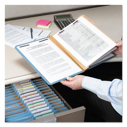 Eight-Section Pressboard Classification Folders with Fasteners, Legal Size, Blue, 10/Box K456594