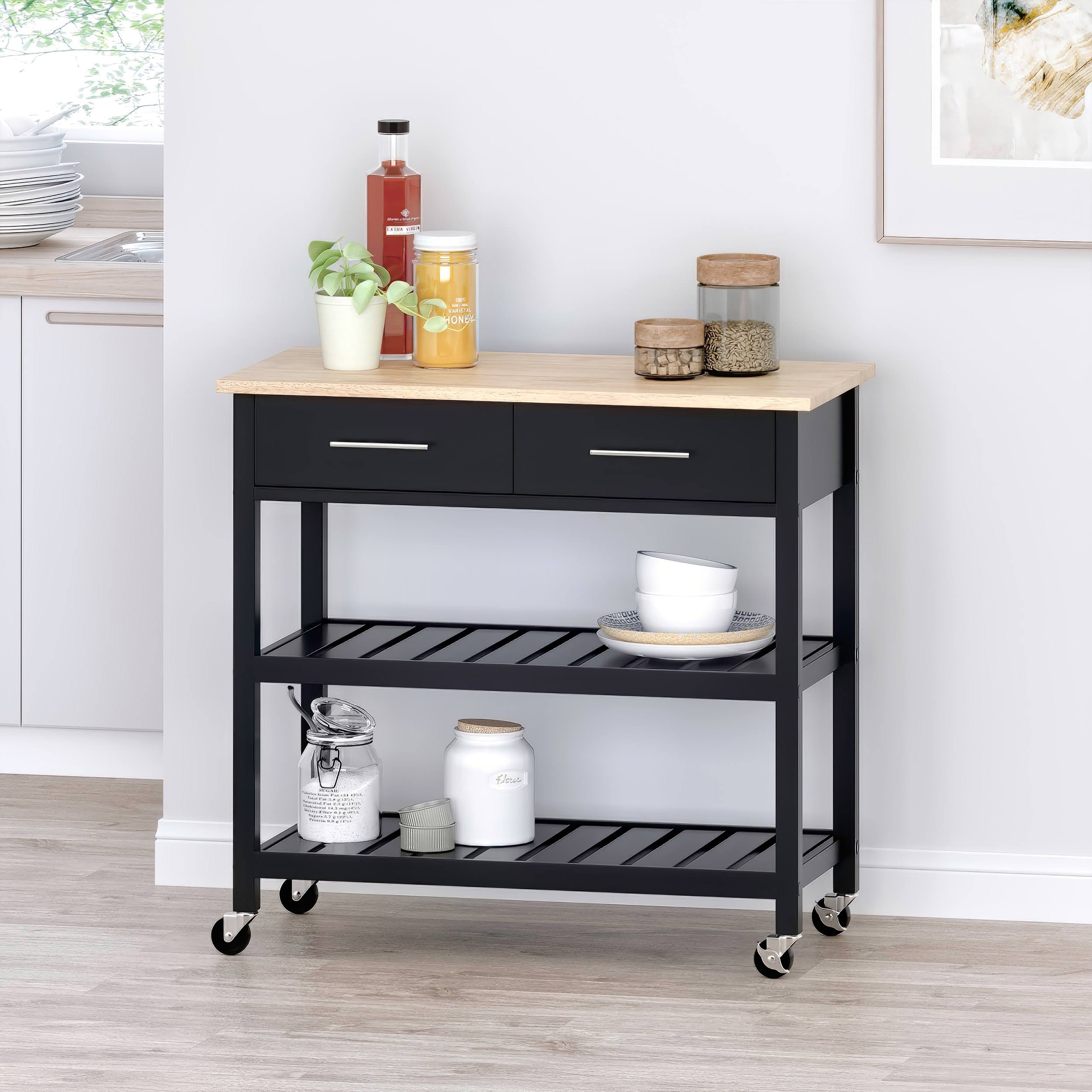Natural + Black Kitchen Cart U847473