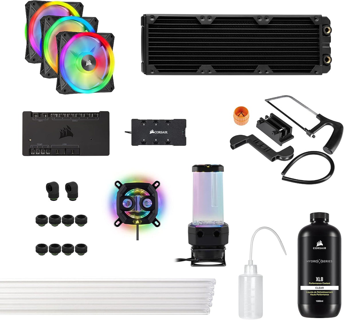 Hardline Water Cooling Kit with XC7 CPU Water Block, XR5 360mm Radiator, XD5 Pump Res and QL120 RGB Fans A120