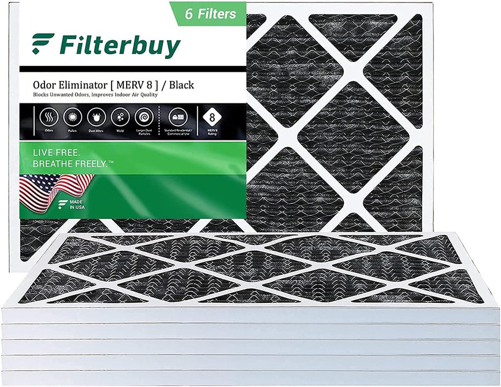 16x25x1 MERV 8 Pleated HVAC AC Furnace Air Filter with Activated Carbon (6-Pack, Black) C889533