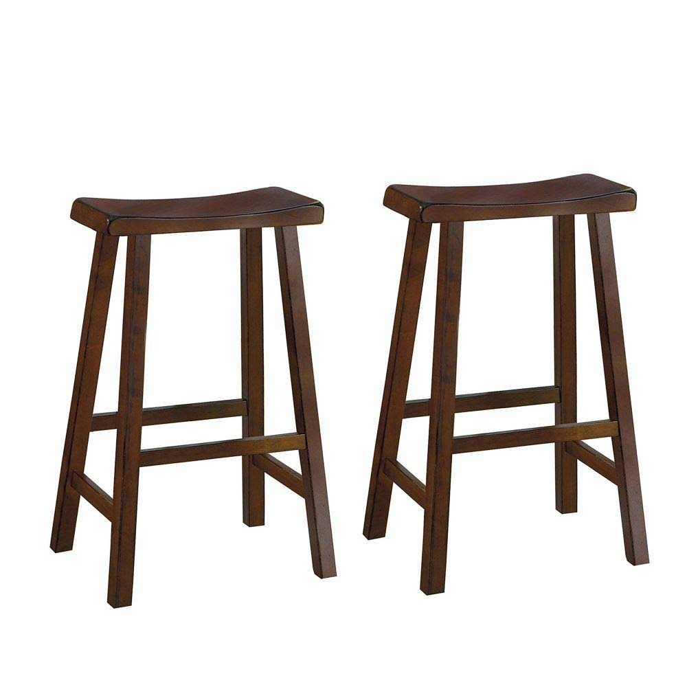 Wooden Counter Height Stool in Dark Brown, Set of 2 Q7177