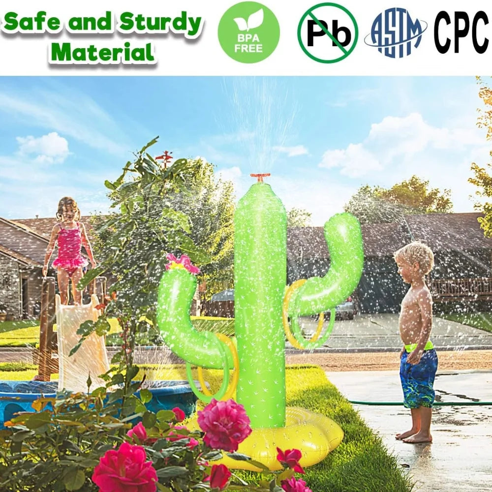 Inflatable Cactus Sprinkler Water Toy with 4 Rings E900149