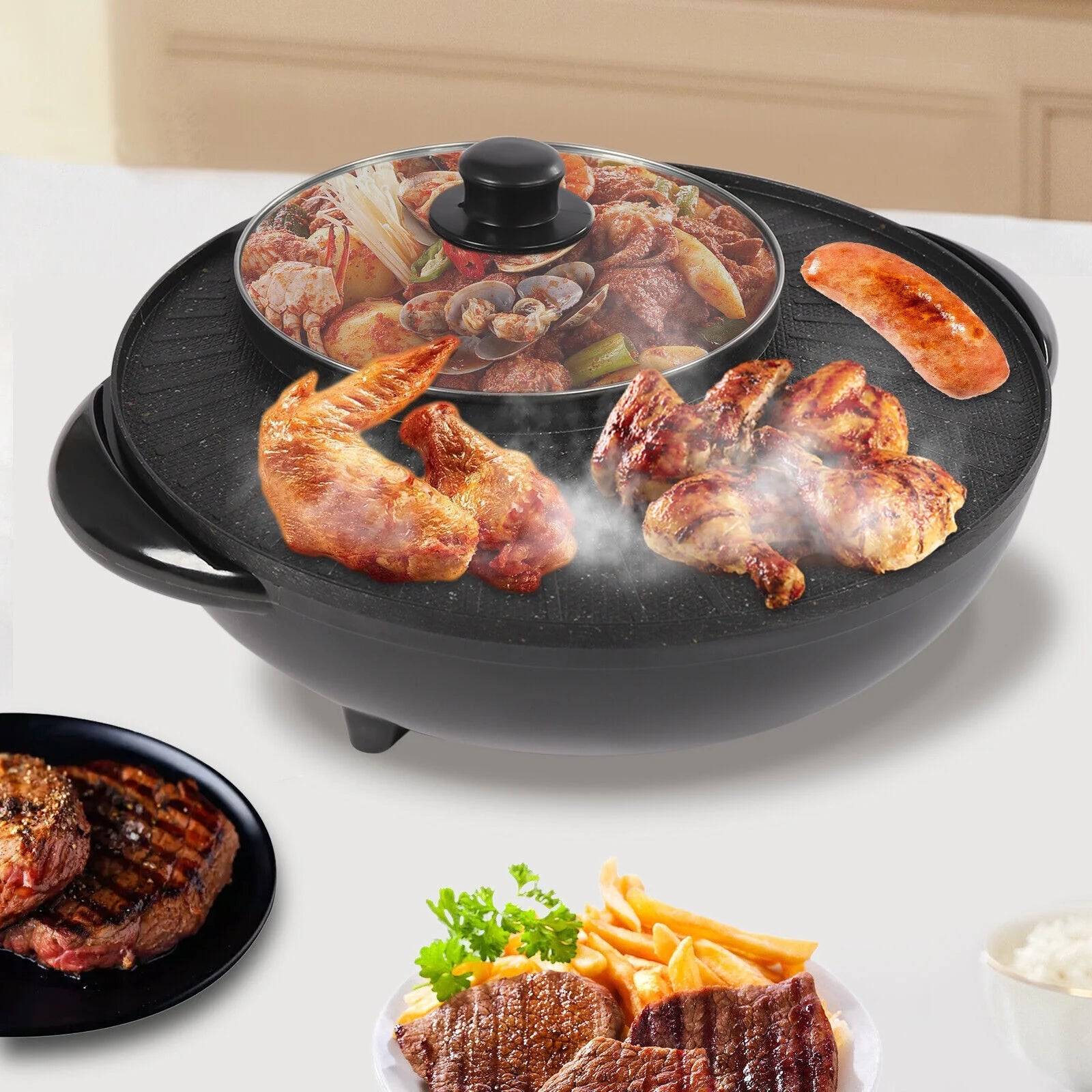 Circular Edition Hotpot Grill Combo Electric Non-stick Black P1592