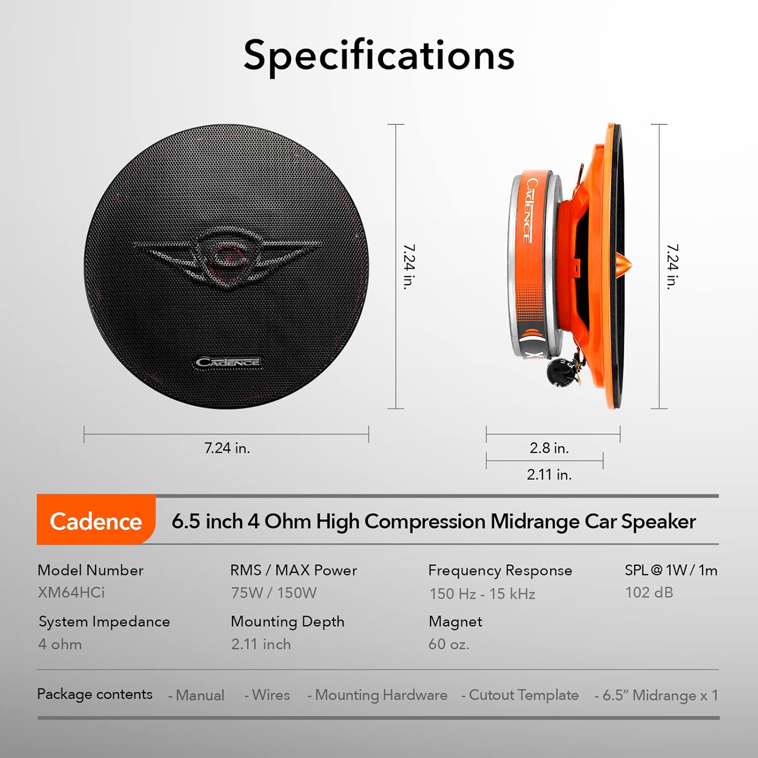 6.5 Inch 4 Ohm 150 Watts Max Power Midrange Car Speaker with Grill Pack of 2 H782